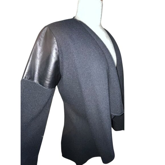 AS By DF 100% Cashmere Black Open Front Cardigan Faux Leather Sleeves M Anthropo - Picture 3 of 6